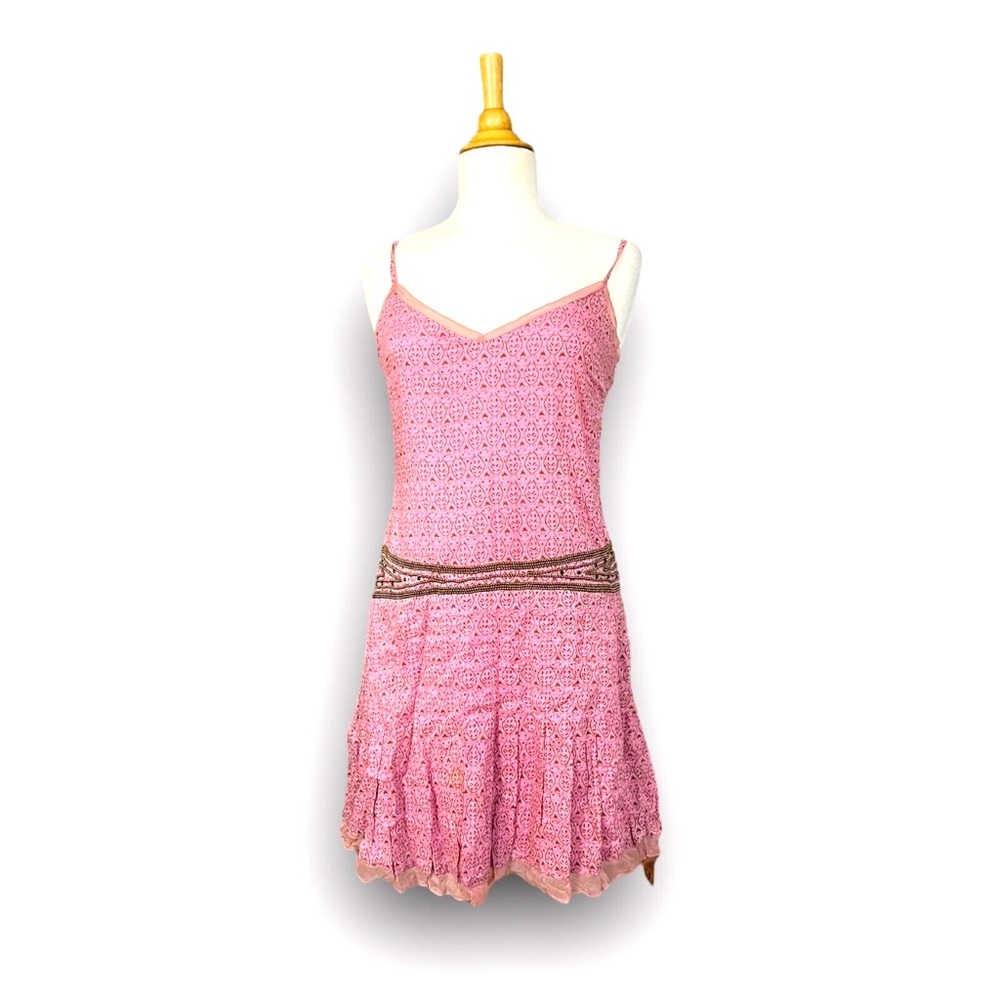 NWT American Eagle Dress Pink Beaded Waist Chiffon Trim Slip Dress Size 4
